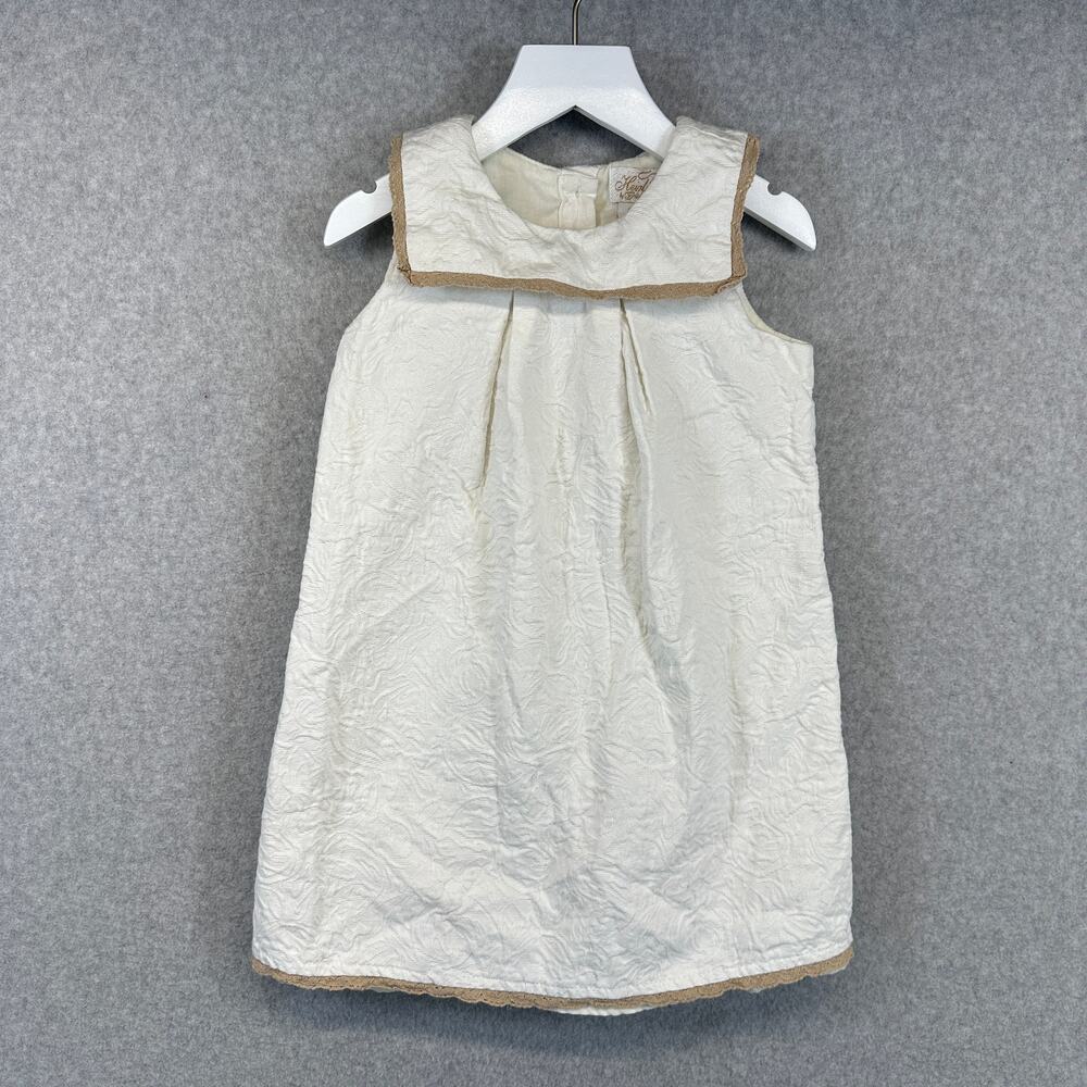 Vintage Heirloom Dress Kids Girls Size 5T White Embossed Sleeveless Button Back